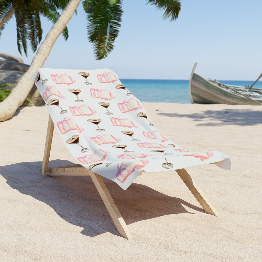 Espresso Martini & Books Beach Towel — Cocktail and Reading Pattern