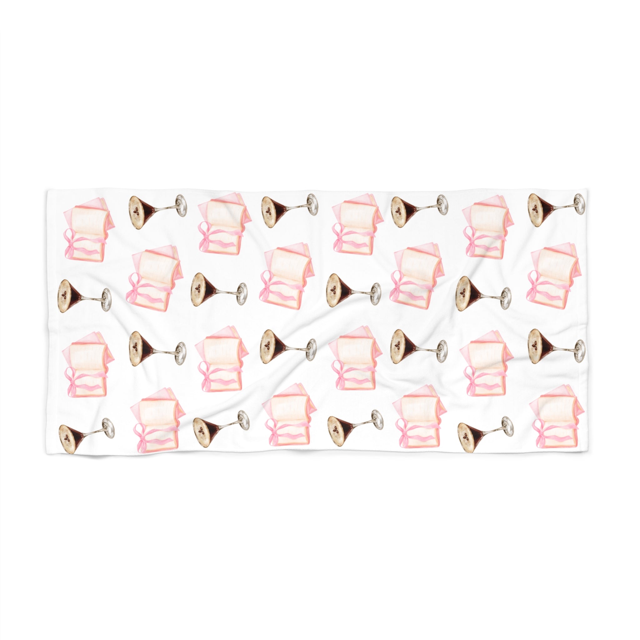 Espresso Martini & Books Beach Towel — Cocktail and Reading Pattern