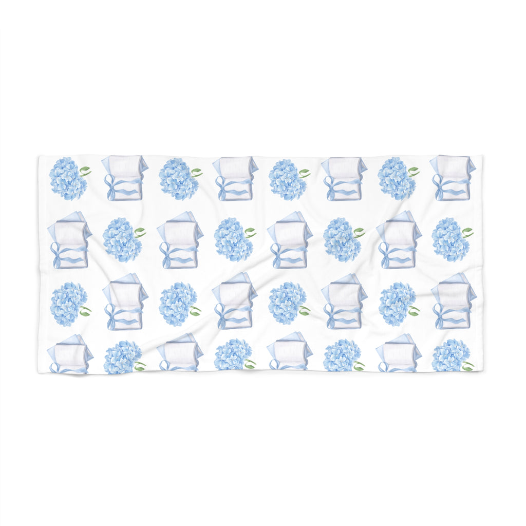 Hydrangea & Book Stack Beach Towel — Floral  Summer Towel