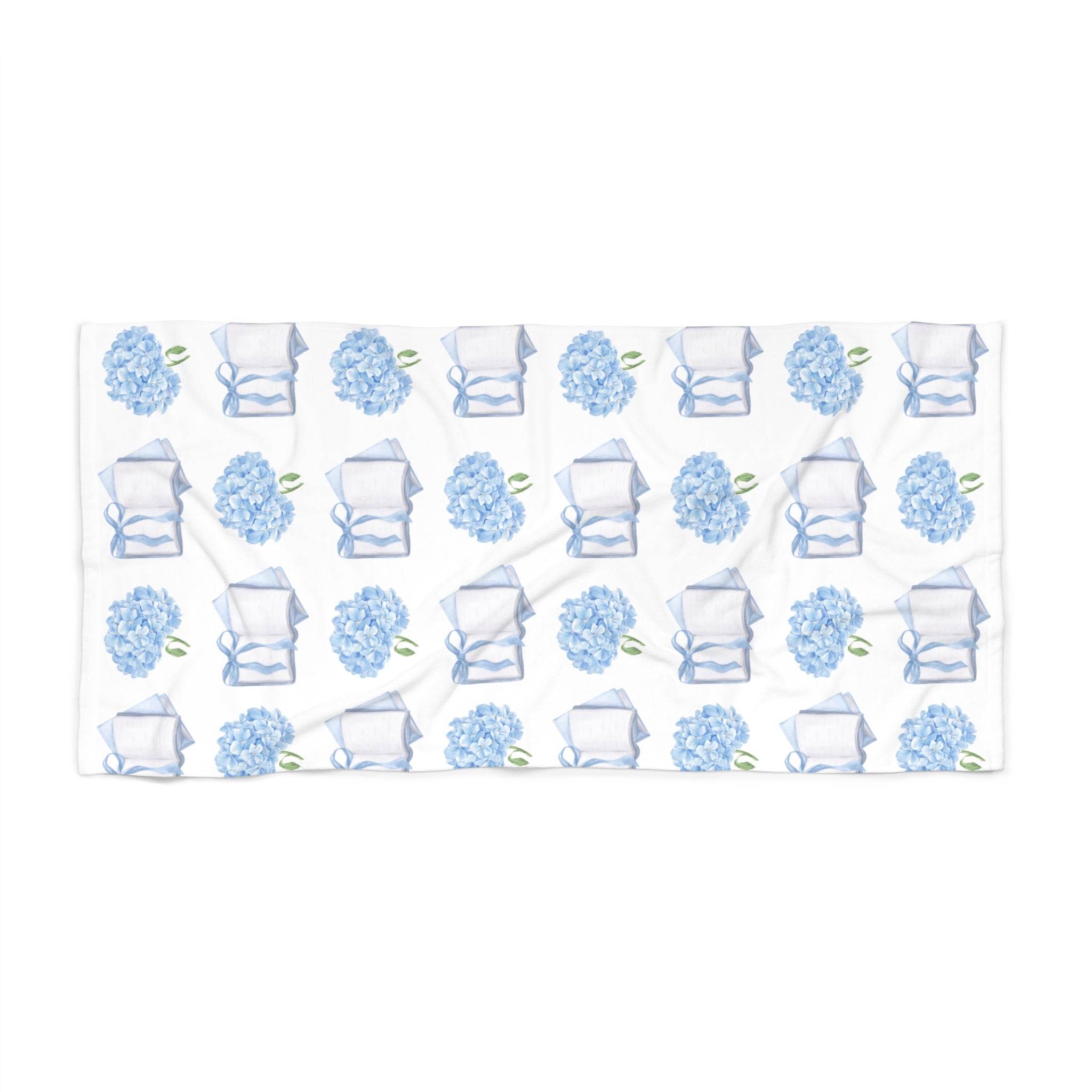 Hydrangea & Book Stack Beach Towel — Floral  Summer Towel