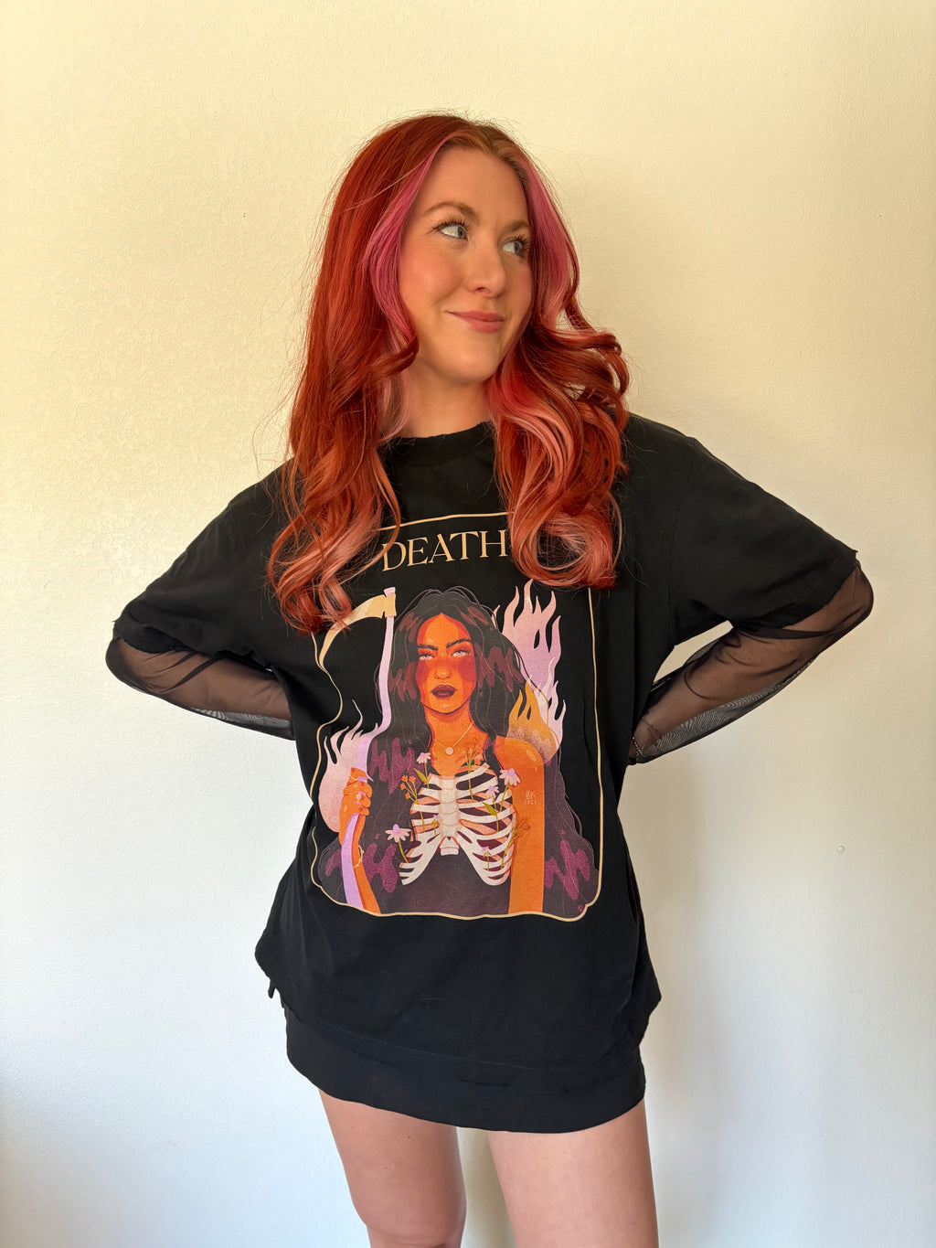 Lady Death Mesh Layer Over-sized T-Shirt | Brittany Keller Art x Storylines by Sav