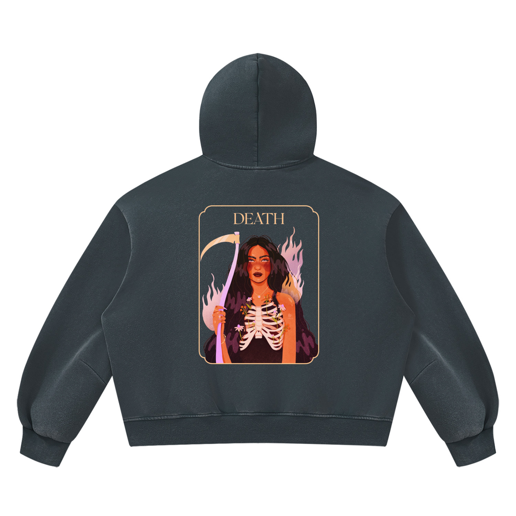 Lady Death Vintage Wash Boxy Fleece Hoodie | Brittany Keller Art x Storylines by Sav