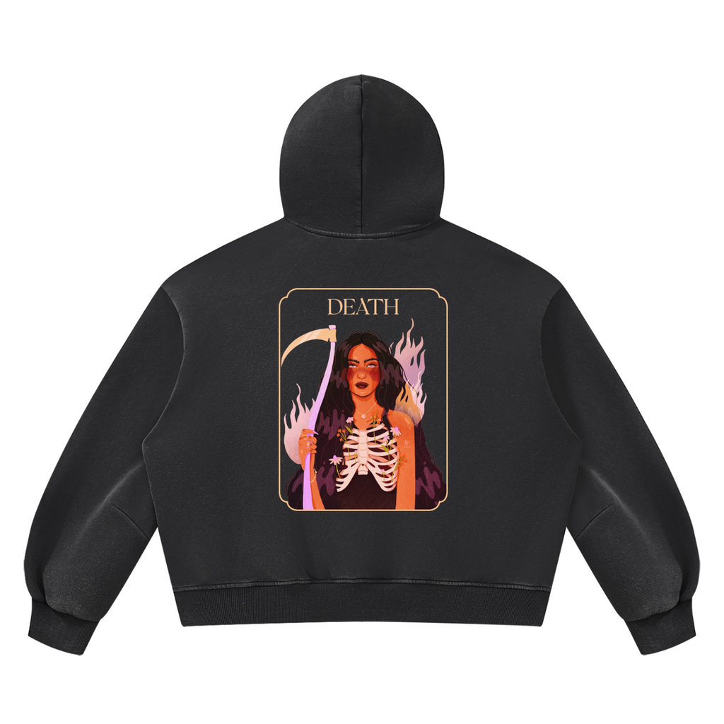 Lady Death Vintage Wash Boxy Fleece Hoodie | Brittany Keller Art x Storylines by Sav