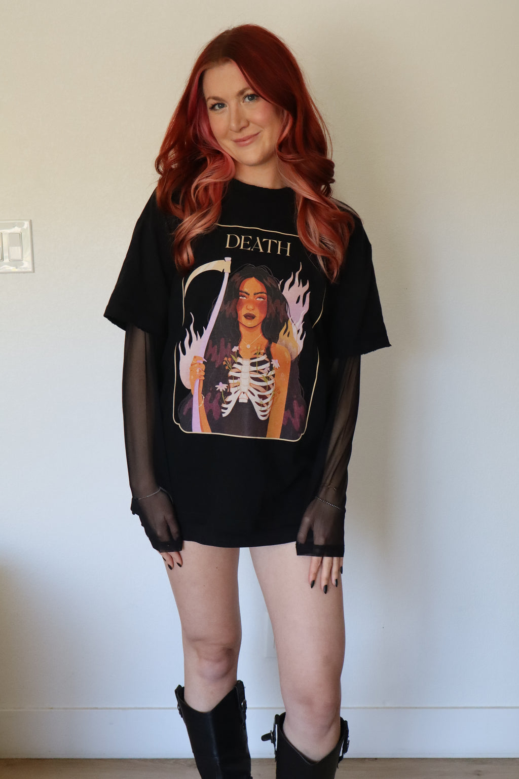 Lady Death Mesh Layer Over-sized T-Shirt | Brittany Keller Art x Storylines by Sav
