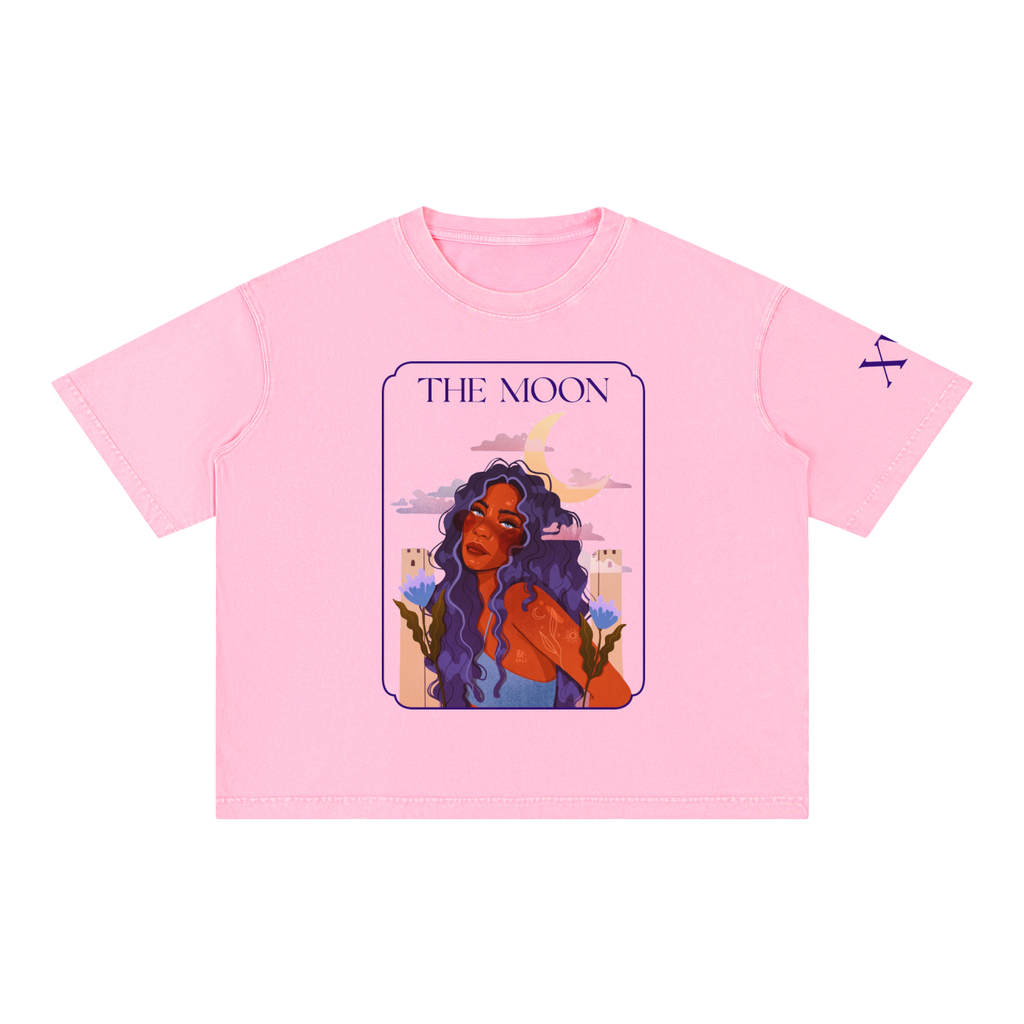 The Moon Mineral Wash Boxy Cotton T-Shirt | Brittany Keller Art x Storylines by Sav