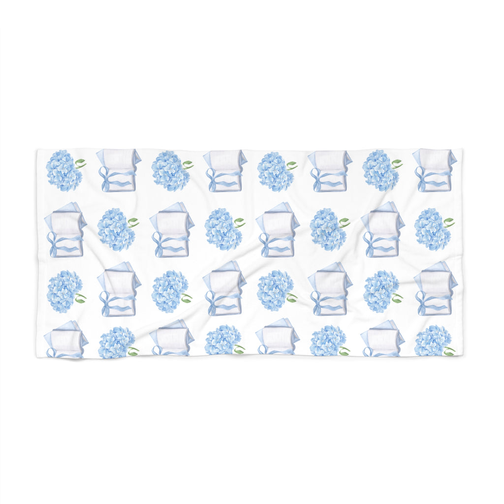 Hydrangea & Book Stack Beach Towel — Floral  Summer Towel