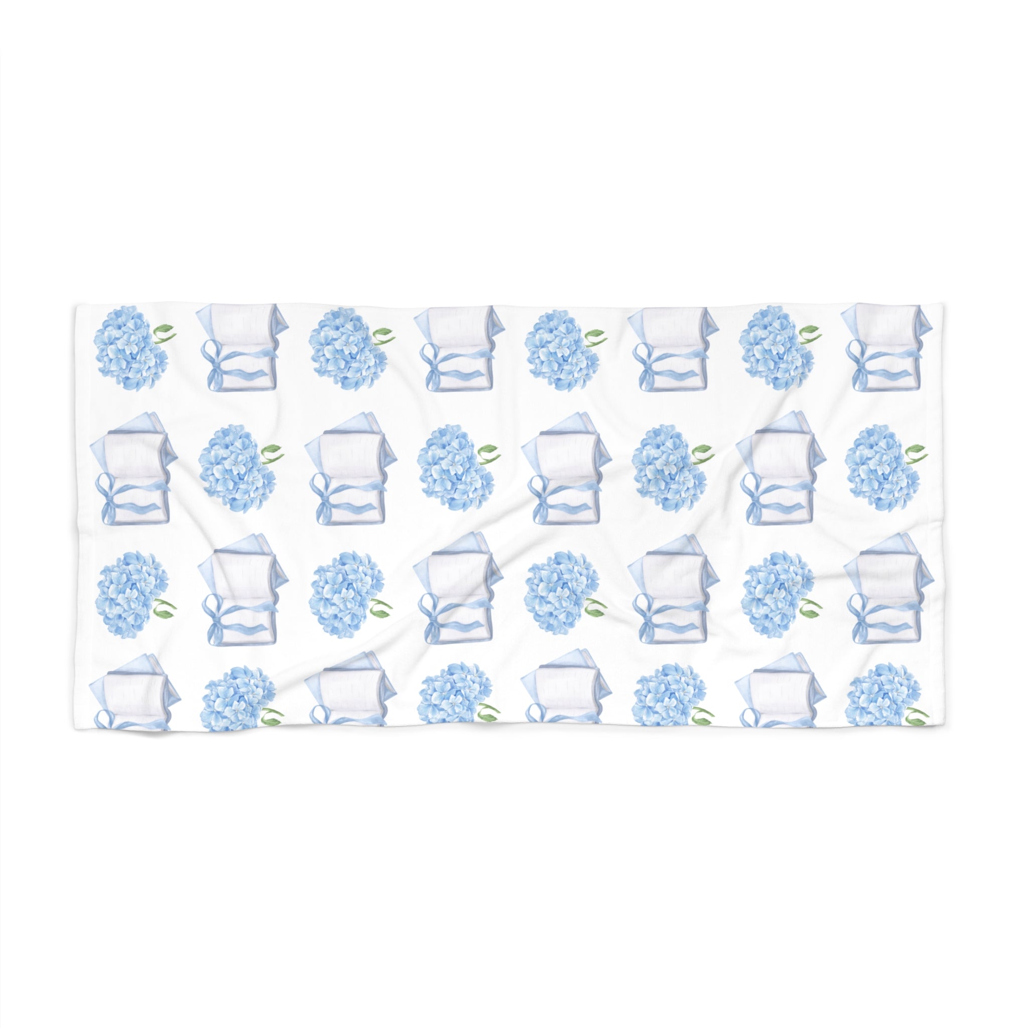 Hydrangea & Book Stack Beach Towel — Floral  Summer Towel