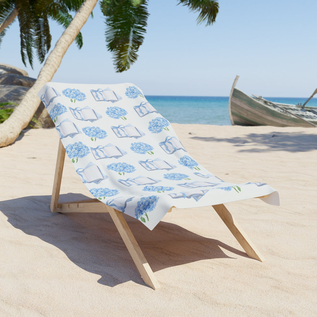 Hydrangea & Book Stack Beach Towel — Floral  Summer Towel