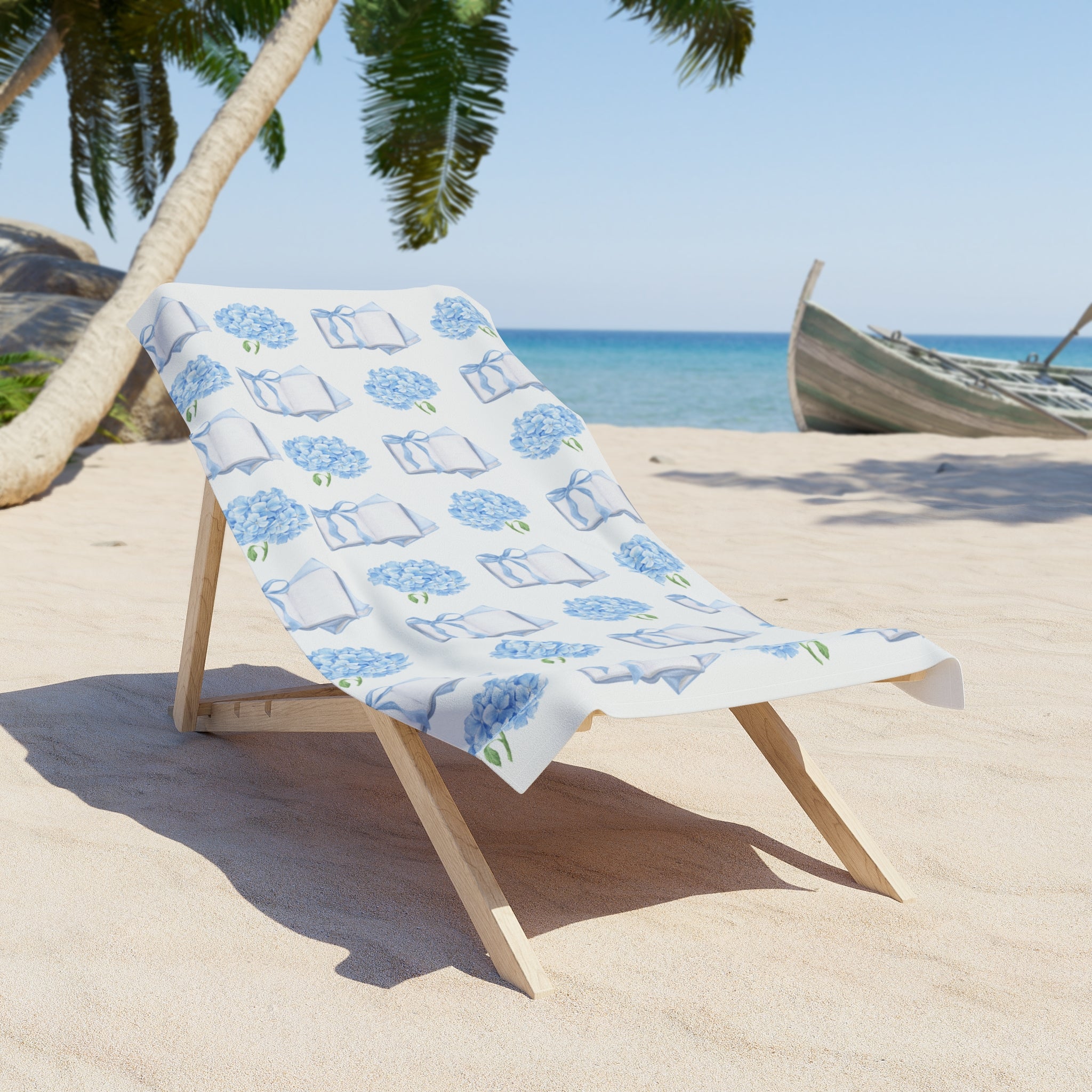 Hydrangea & Book Stack Beach Towel — Floral  Summer Towel