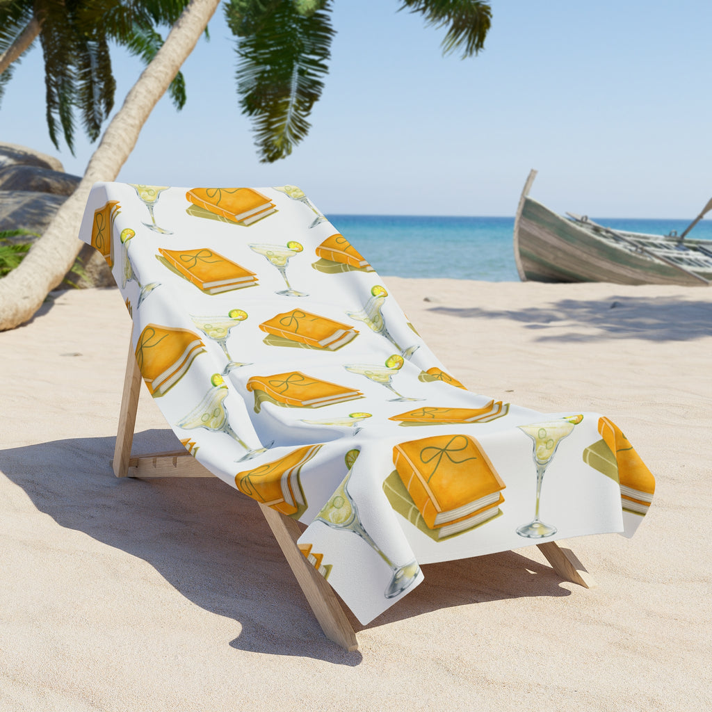 Spicy Margarita & Books Beach Towel- Summer Cocktails & Reading