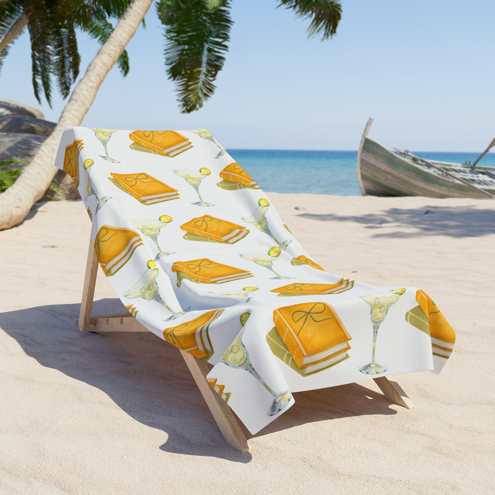 Spicy Margarita & Books Beach Towel- Summer Cocktails & Reading