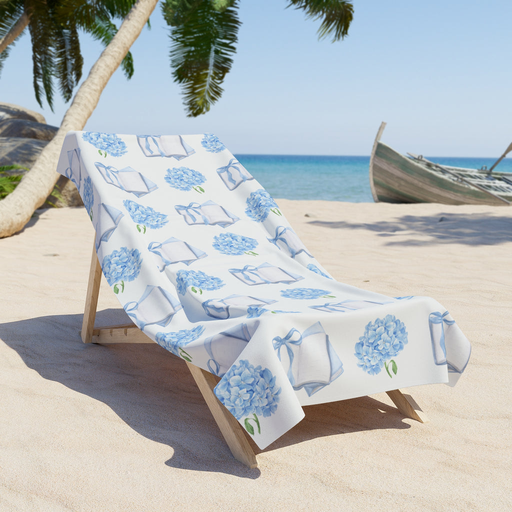 Hydrangea & Book Stack Beach Towel — Floral  Summer Towel