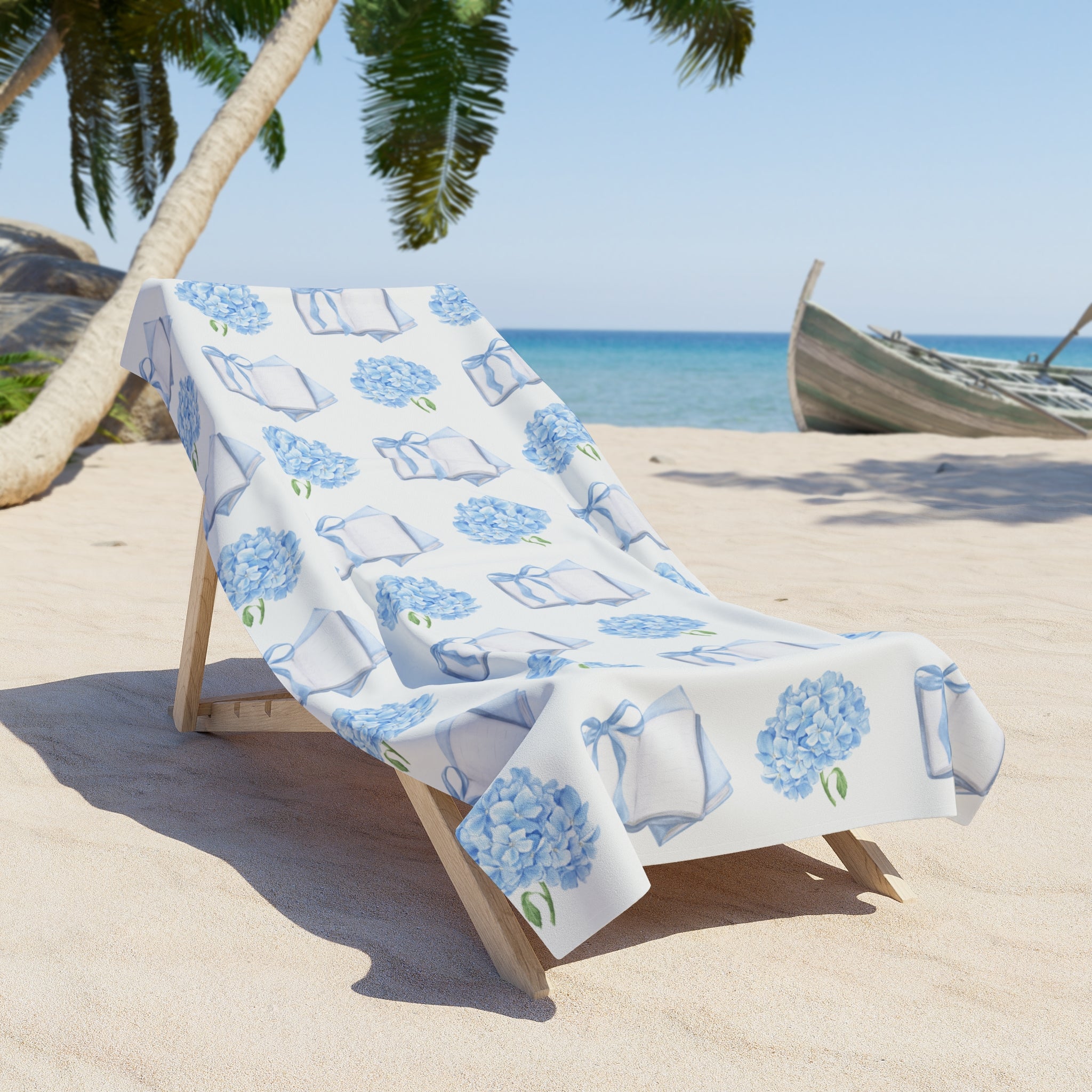 Hydrangea & Book Stack Beach Towel — Floral  Summer Towel