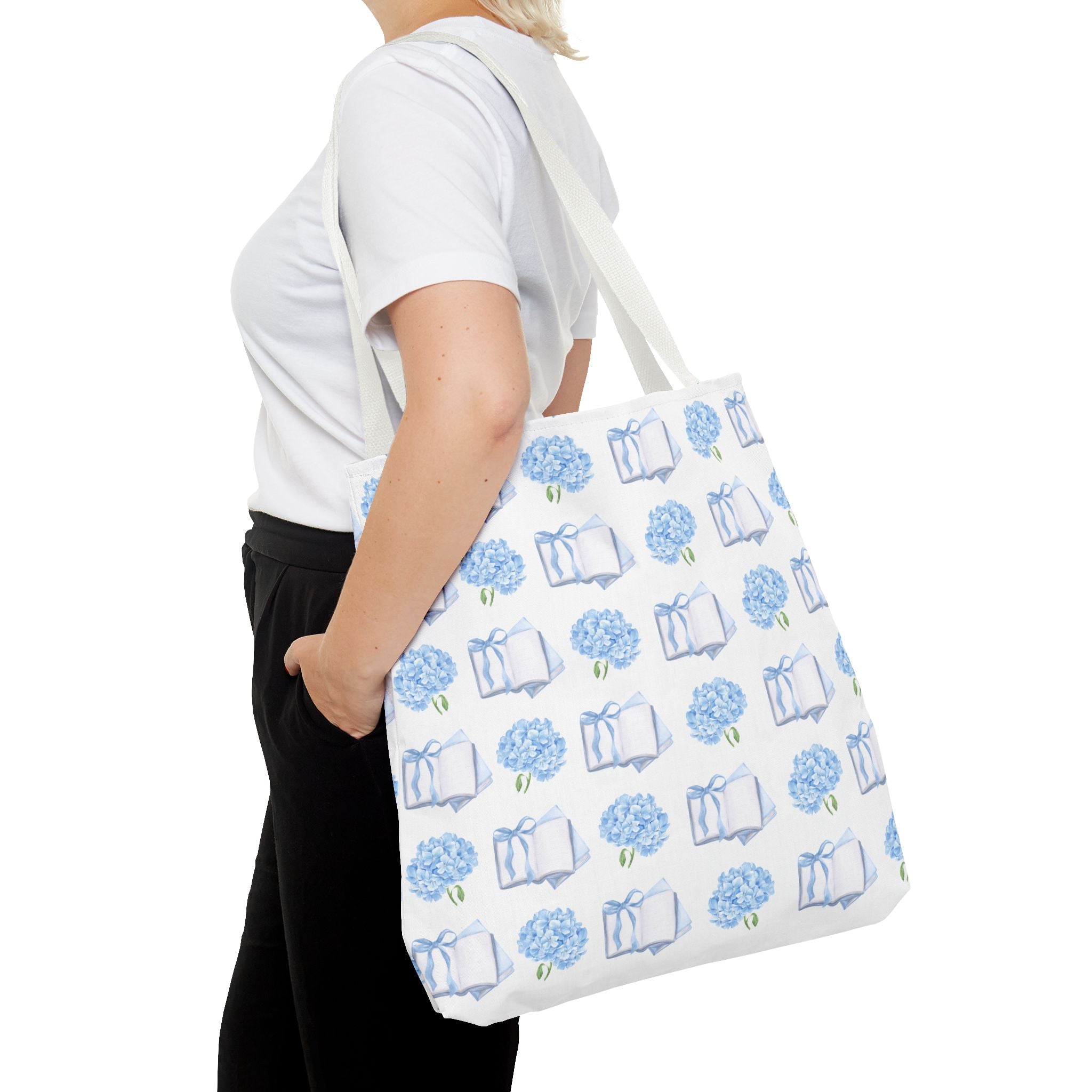 Hydrangea & Books Tote Bag — Floral Book Lover Canvas Tote