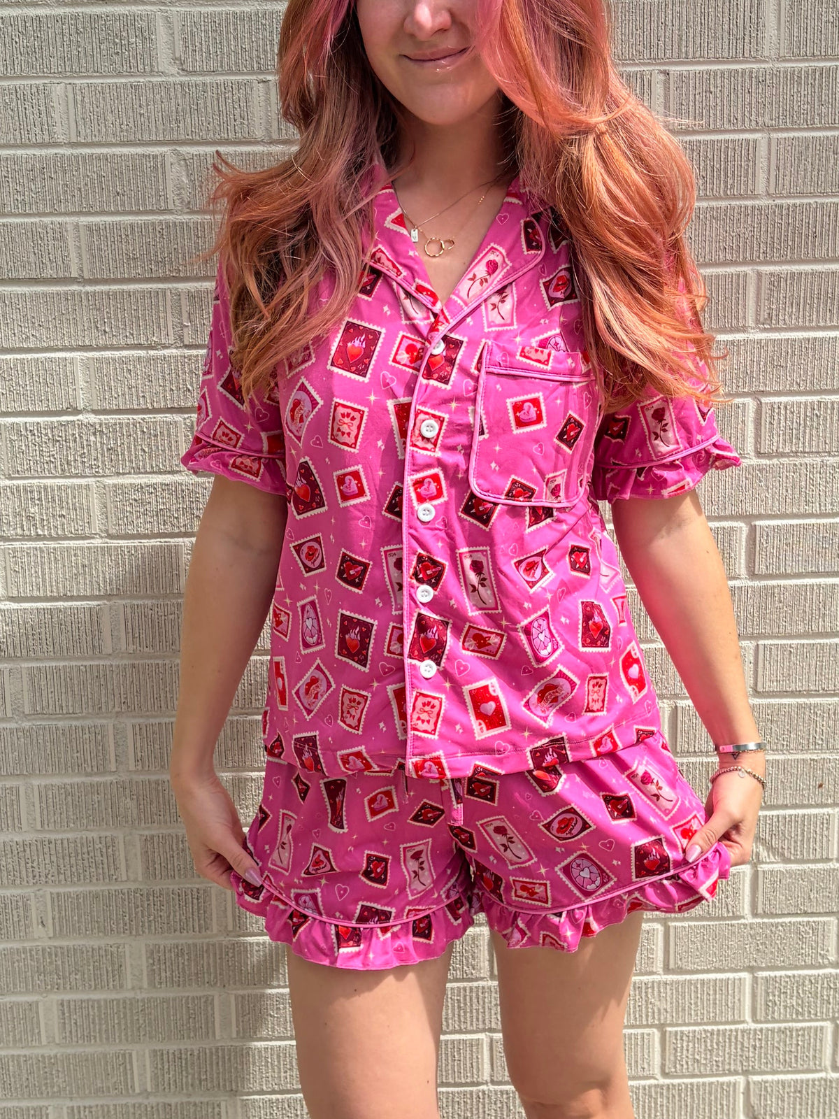 bamboo pink ruffle pajamas
