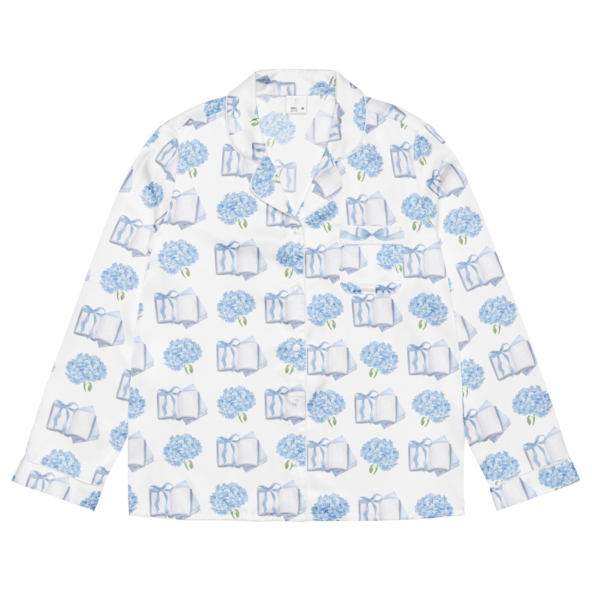 pajamas with hydrangeas and books long sleeve