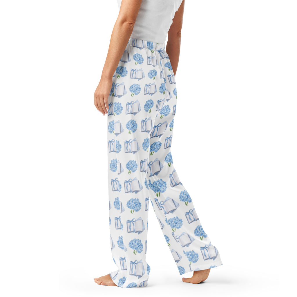 Product mockup of pajamas and hydrangeas 