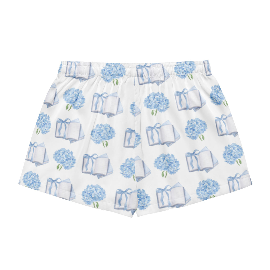 Product mockup of shorts with books and flowers