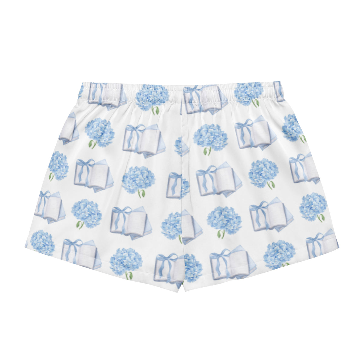 Product mockup of shorts with books and flowers