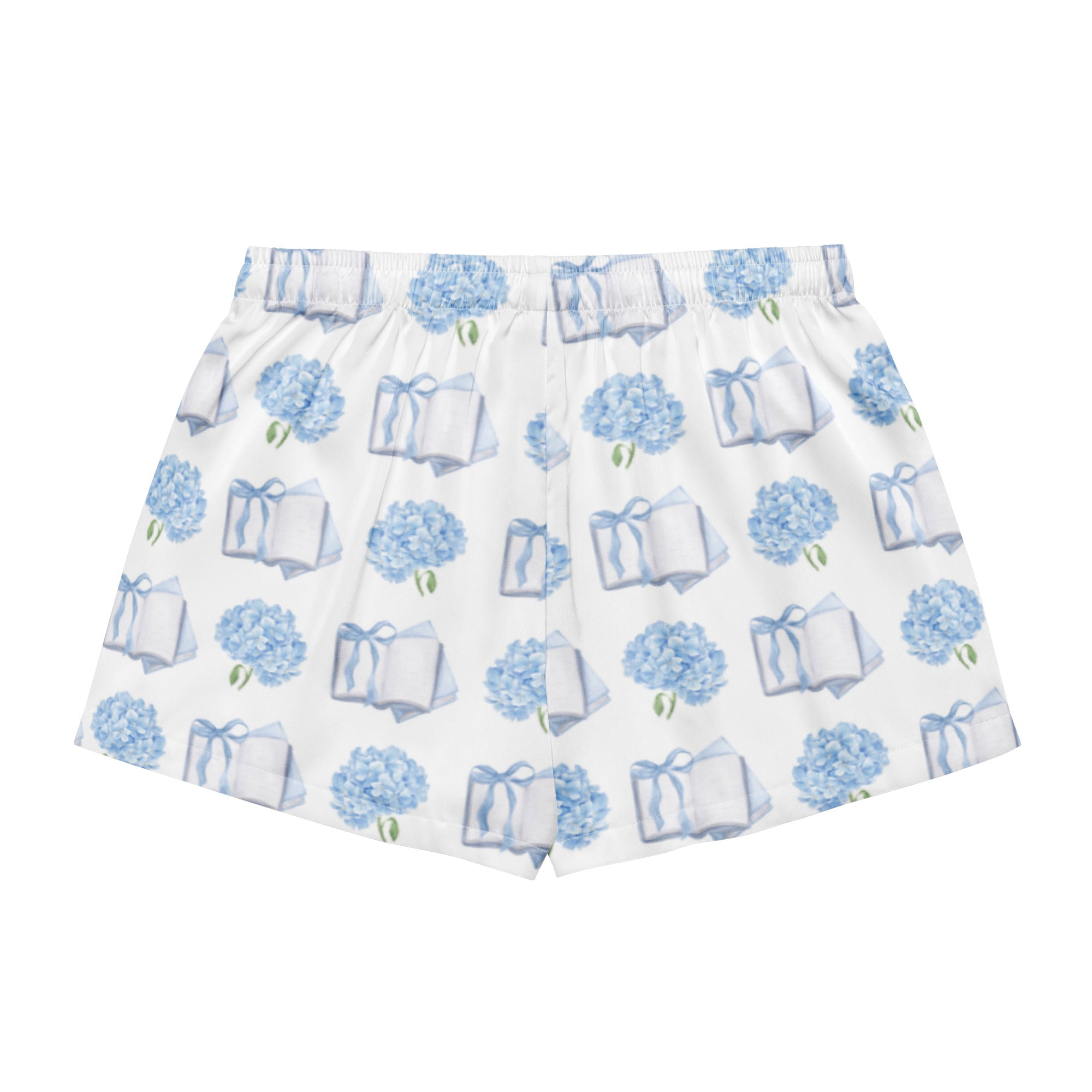 Product mockup of shorts with books and flowers
