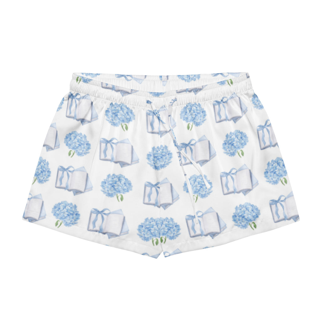 Product mockup of books and flowers on shorts