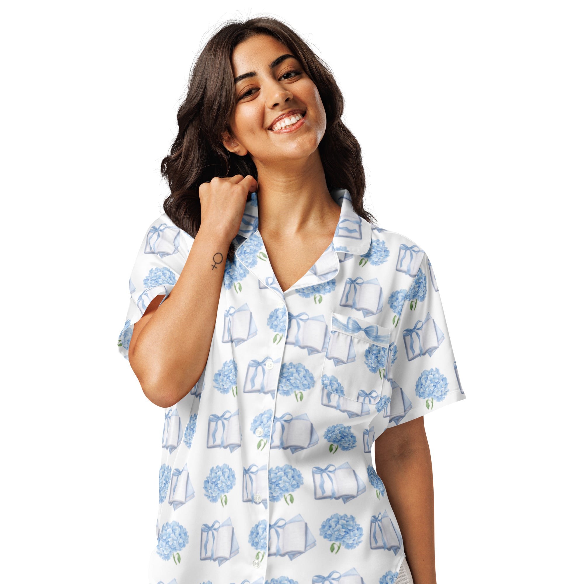 Product mockup of books and hydrangeas pajamas
