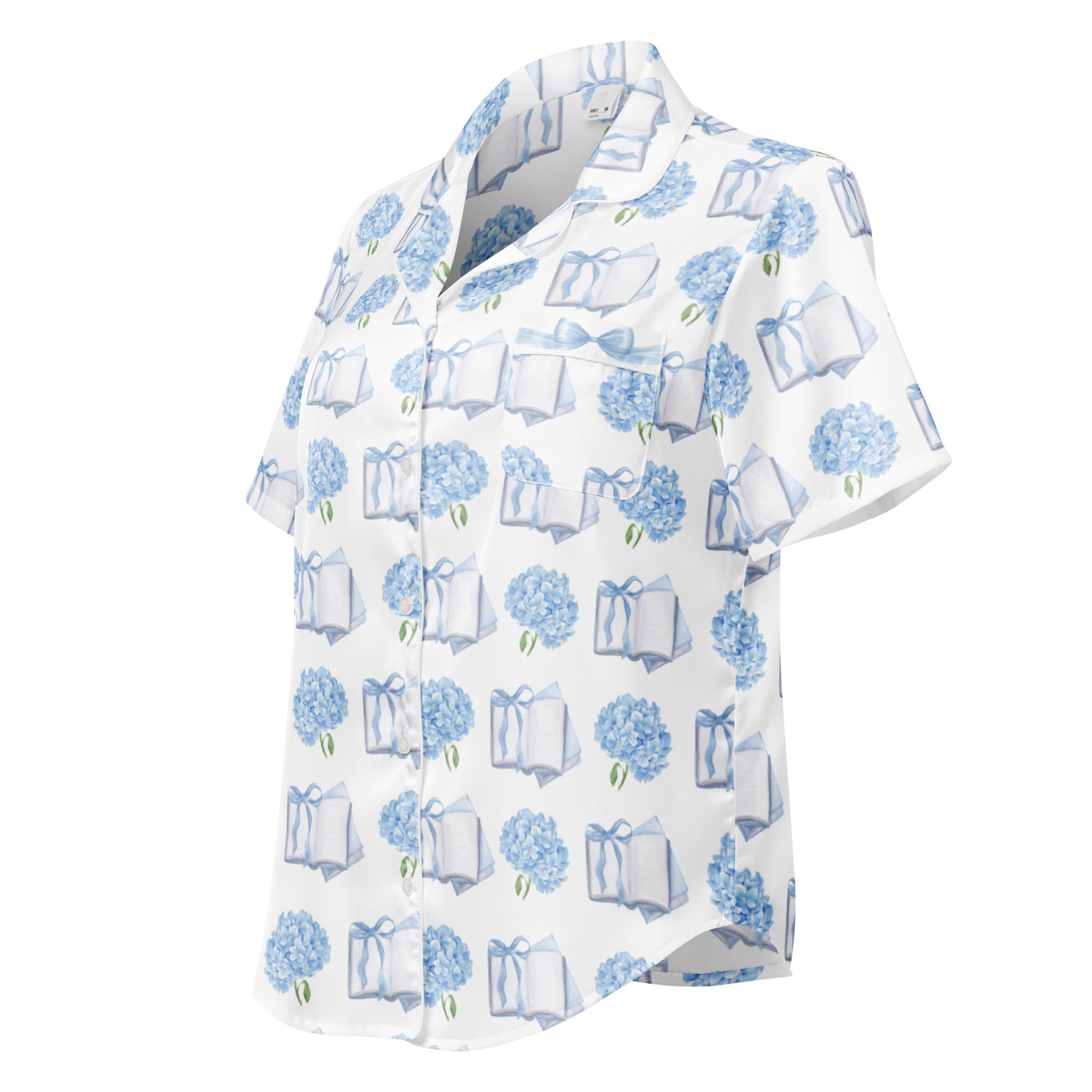 books and hydrangeas pajama top
