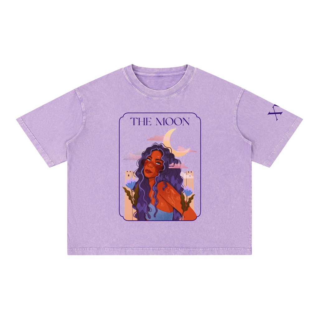 The Moon Mineral Wash Boxy Cotton T-Shirt | Brittany Keller Art x Storylines by Sav