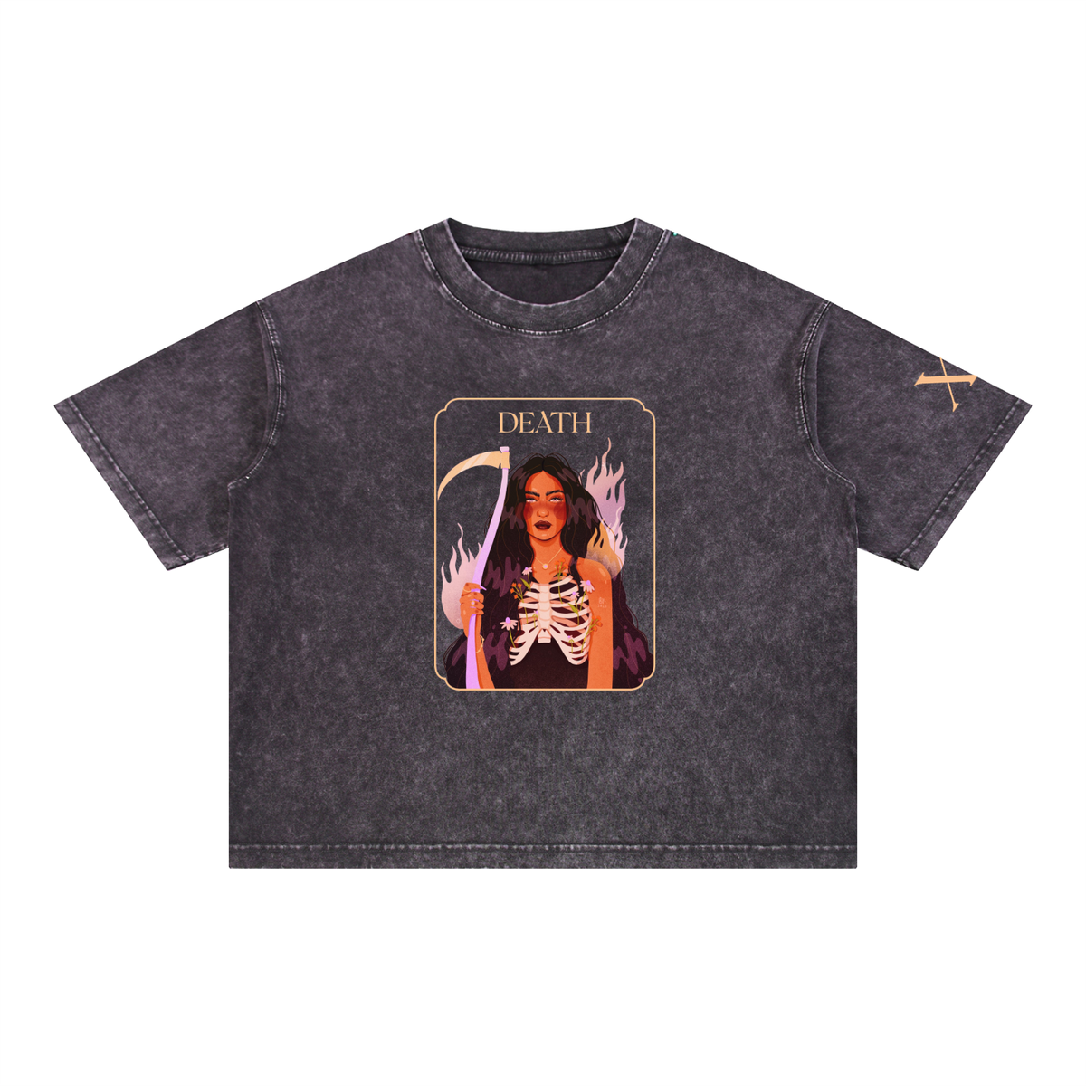 tarot,ladydeath,deathtarot,storylinesbysav,brittanykeller,brittanykellerart,bookishmerch,giftsforreaders,tarotshirt,witchyshirt