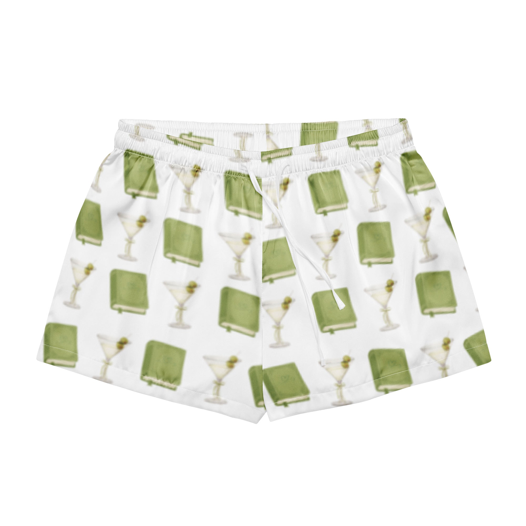 dirty martinis and green books on pajama shorts, product mock-up