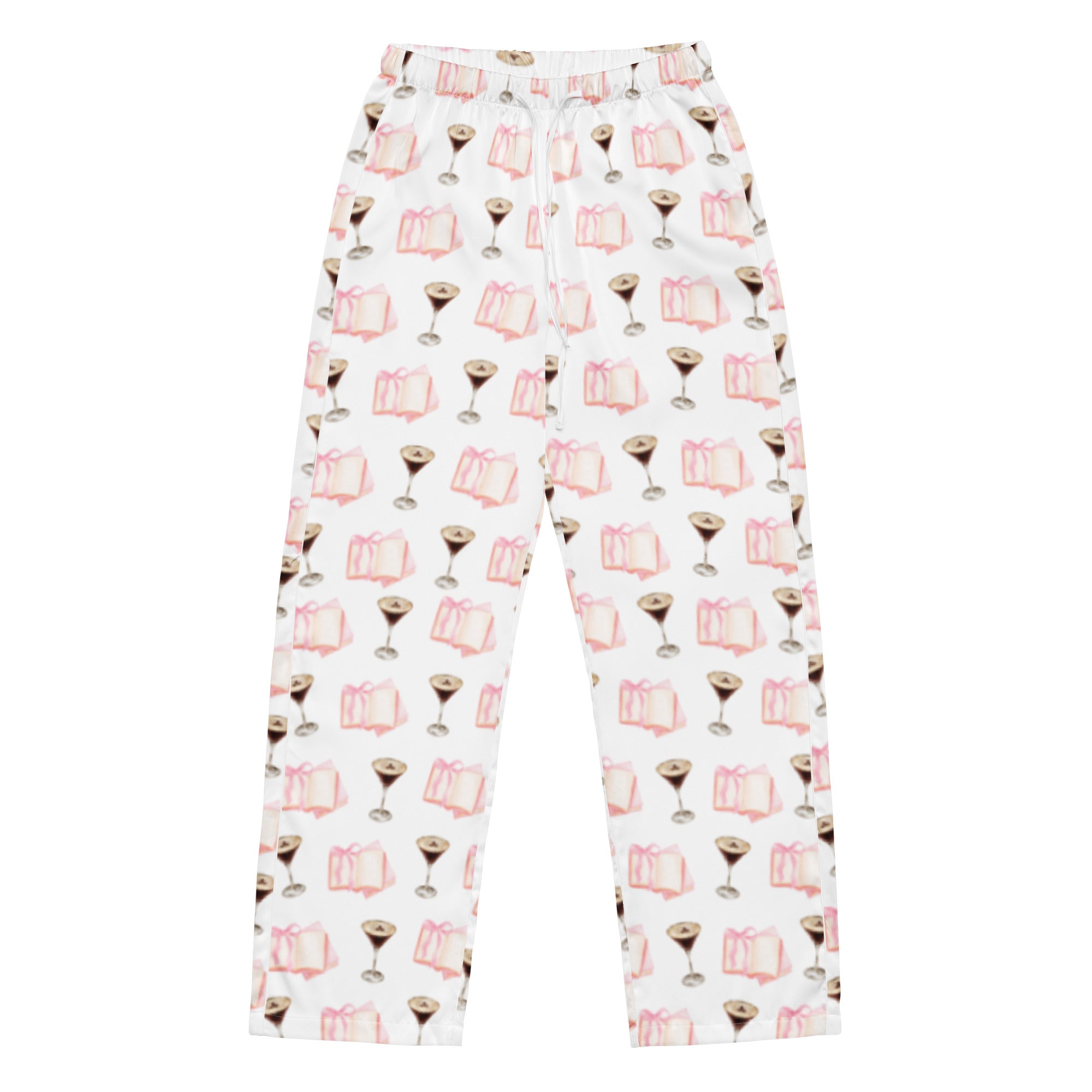 Pajama Pants design with espresso martinis and pink books on them