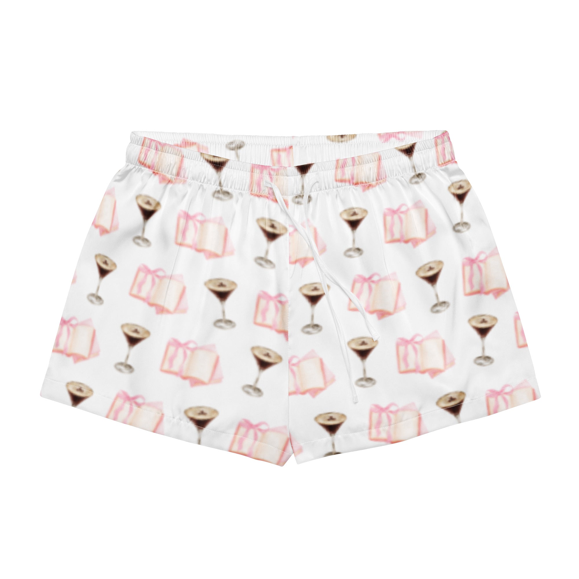 espresso martini and pink books on pajama shorts product mock-up