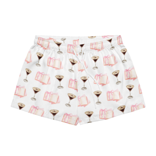 espresso martini and pink books on pajama shorts product mock-up