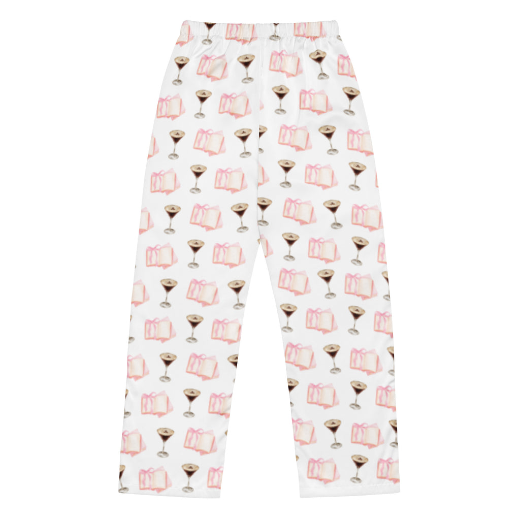 Pajama Pants design with espresso martinis and pink books on them