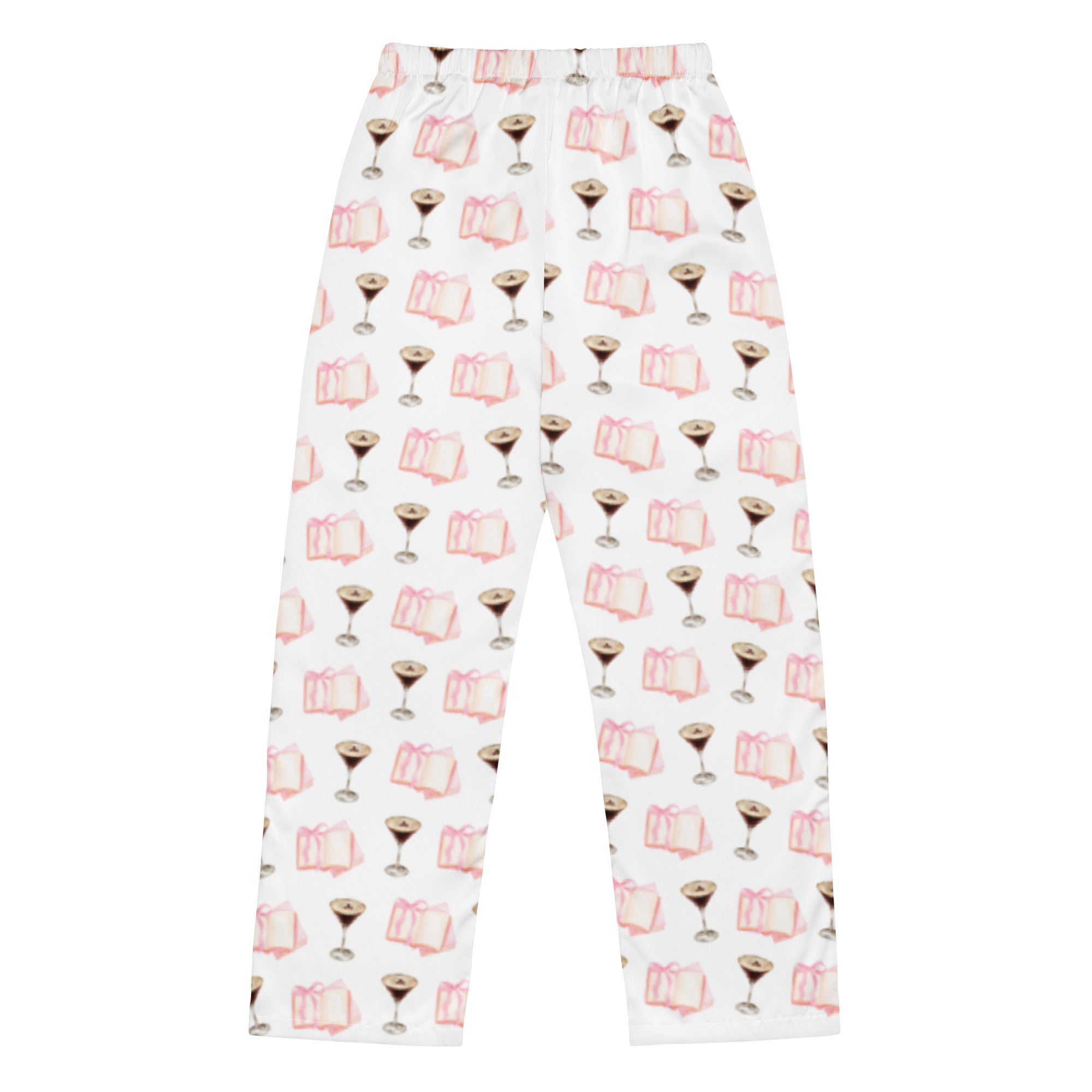 Pajama Pants design with espresso martinis and pink books on them