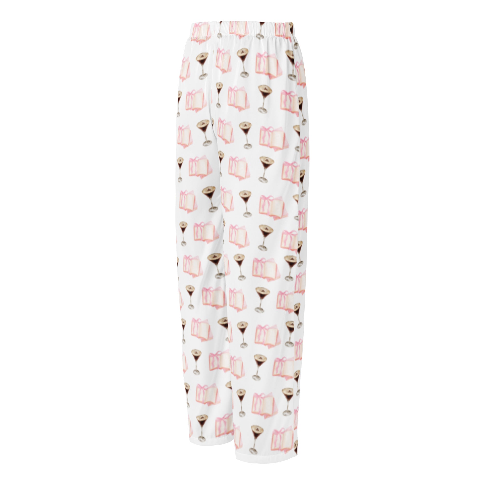 Pajama Pants design with espresso martinis and pink books on them