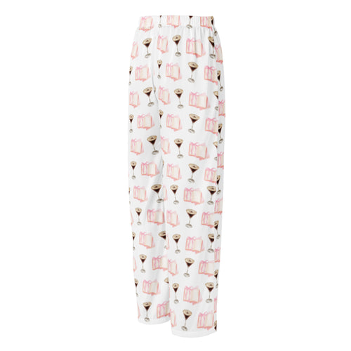 Pajama Pants design with espresso martinis and pink books on them