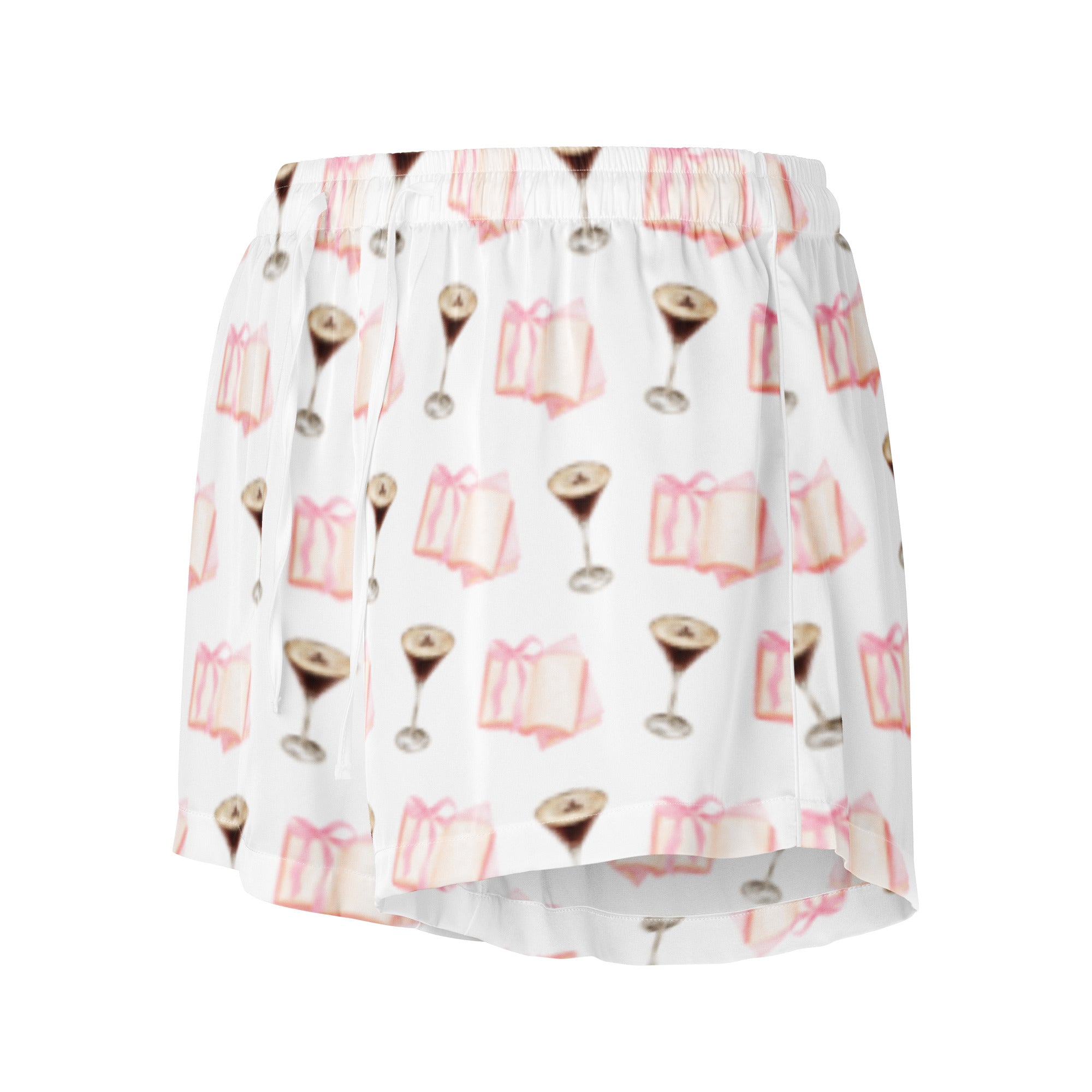 espresso martini and pink books on pajama shorts product mock-up