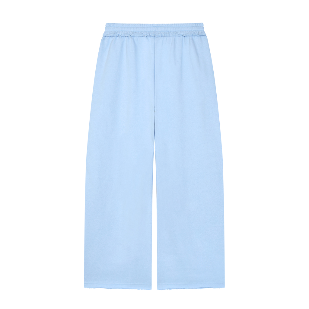 Light blue wide-leg lounge pants with an elastic waistband, shown flat against a solid white background.