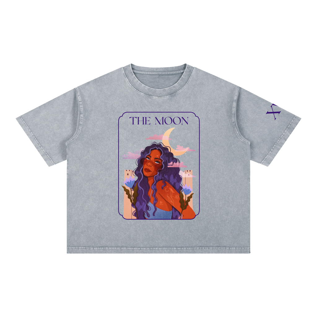 The Moon Mineral Wash Boxy Cotton T-Shirt | Brittany Keller Art x Storylines by Sav