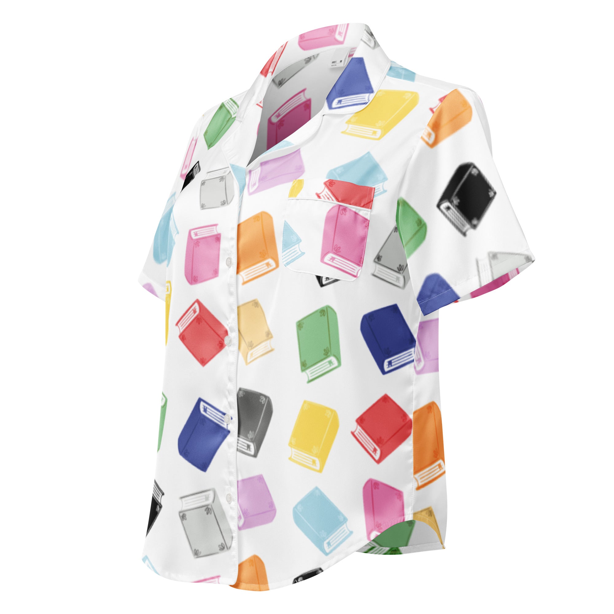 colorful books short sleeve pj top, side view