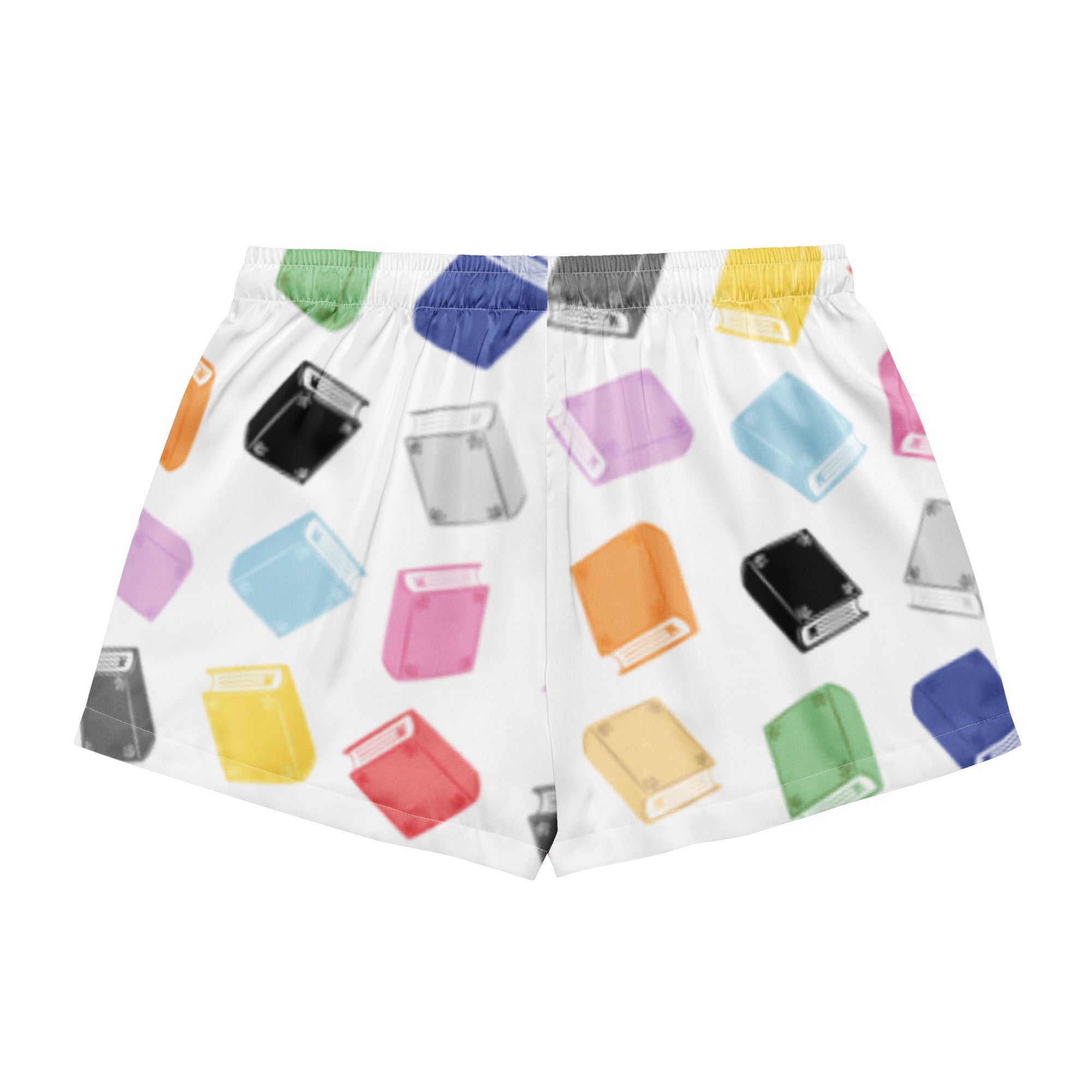 colorful books on pajama shorts product mock-up, back of shorts