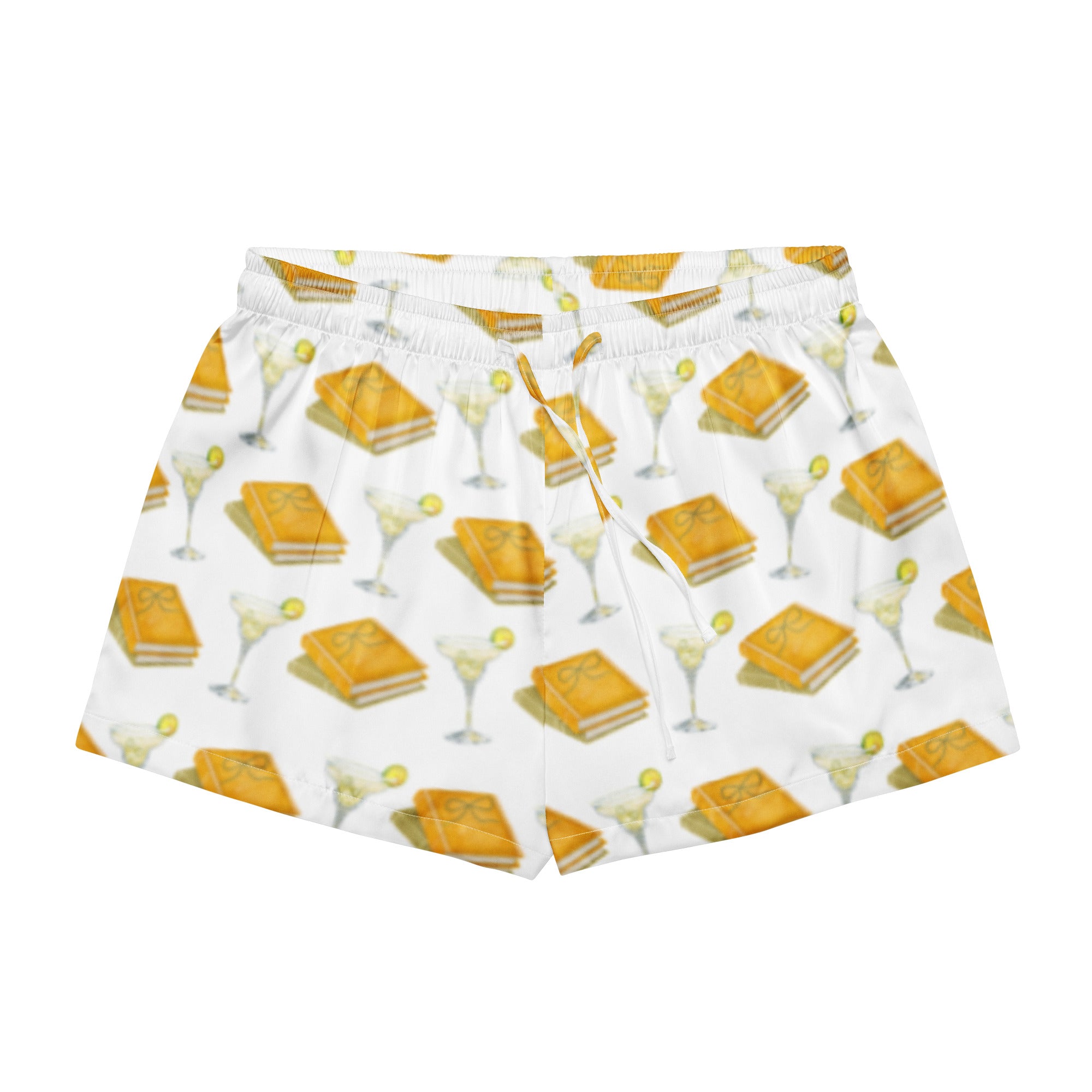 Spicy margarita and books on pajama shorts, product mock-up