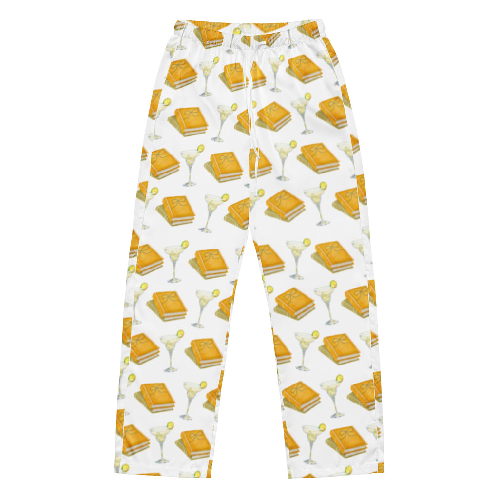 Spicy margarita and books on pajama pants, product mock-up