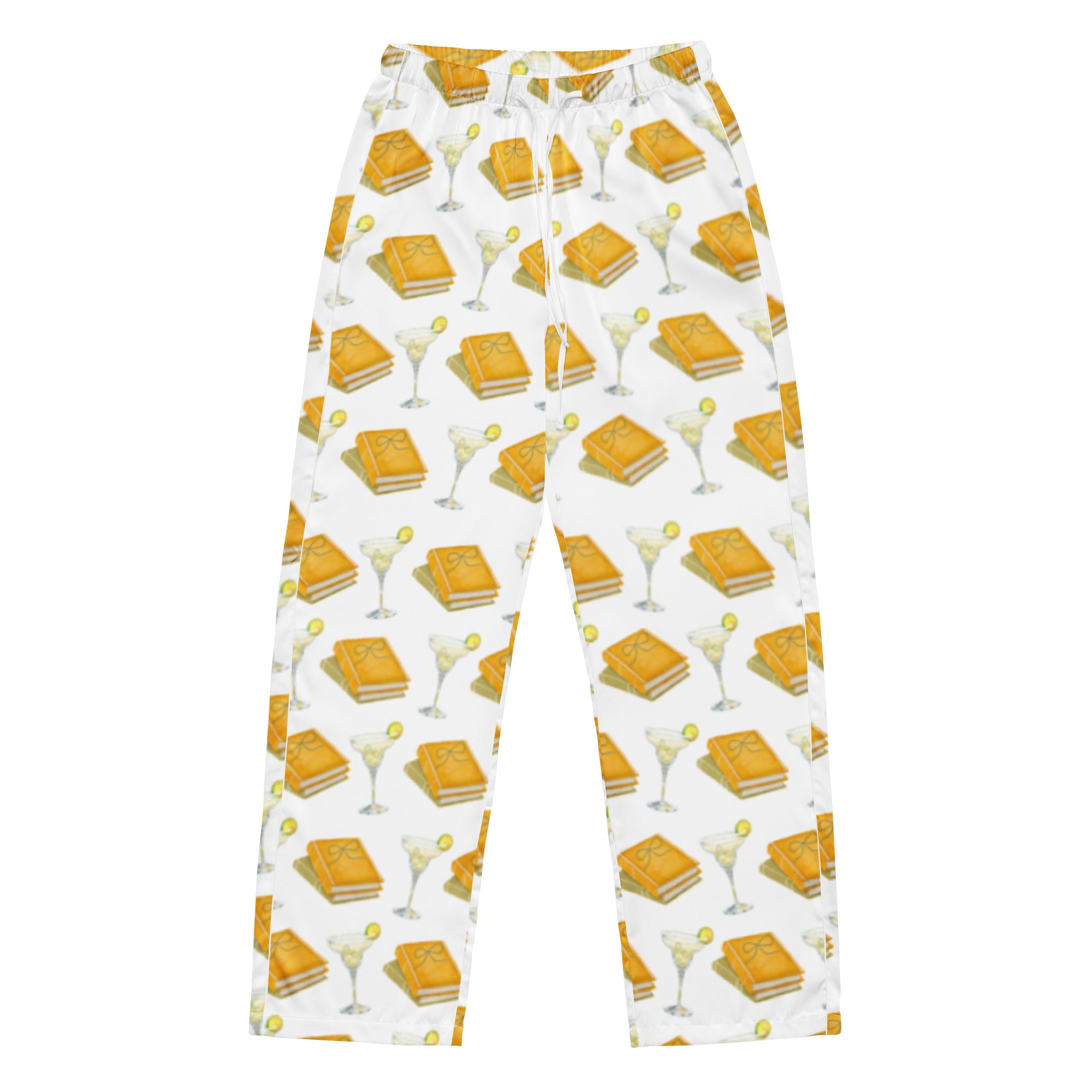 Spicy margarita and books on pajama pants, product mock-up